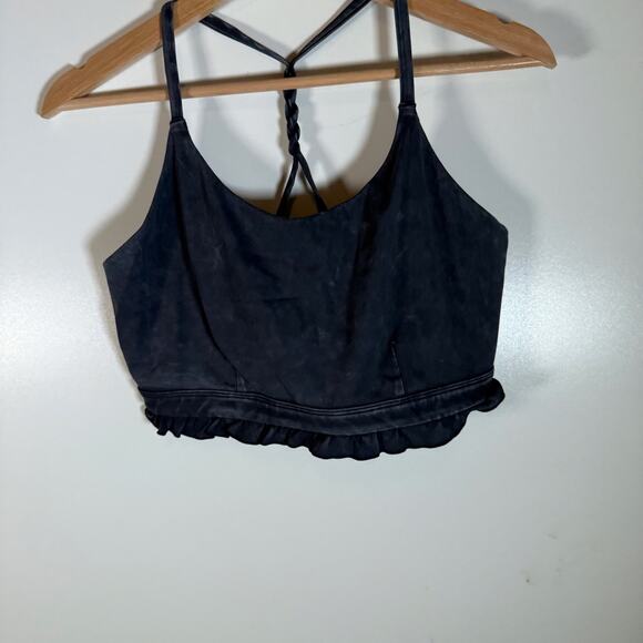JoyLab Sports Bra Large Gray Twist‑Back Ruffle Hem Longline Tank Bra Lightweight - Picture 8 of 11